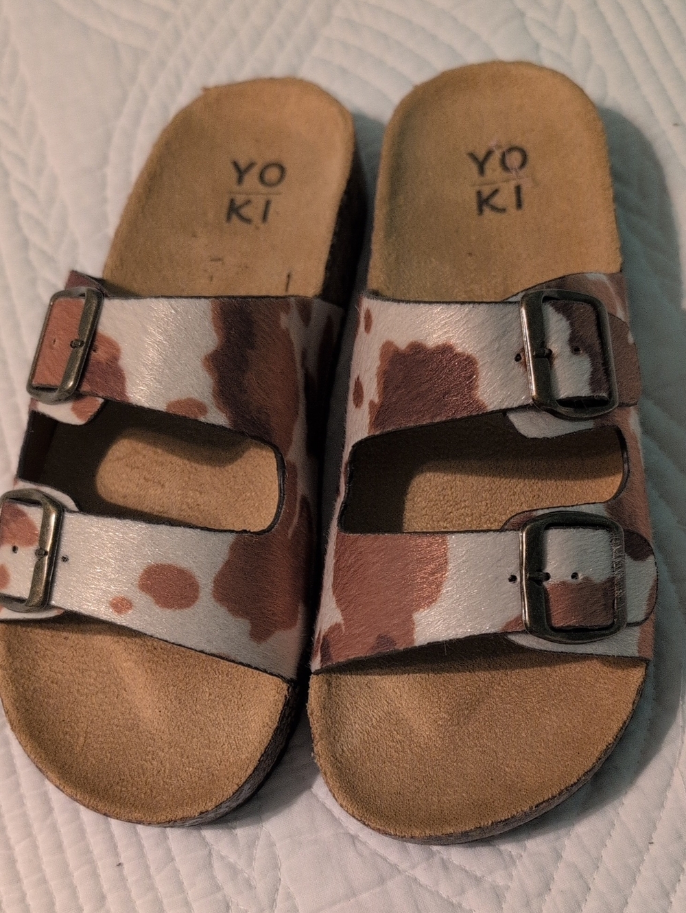 Yoki Cow Print Double Buckle Sandals